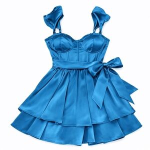 Alter’d State Turquoise Satin Corset Dress | Size Small | Fit & Flare